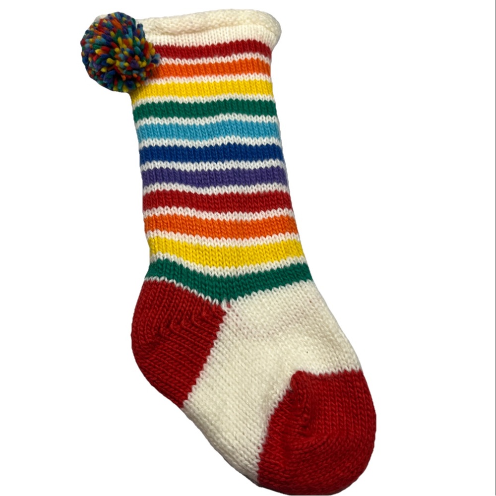 Aspen 21” RAINBOW Stocking Pom Pom Soft Knit Christmas LGBTQ Gay Pride Lined BIG